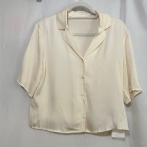 SHEIN Premium - XS, Silky, Cream Colored, Short Sleeve Button Down - NWT